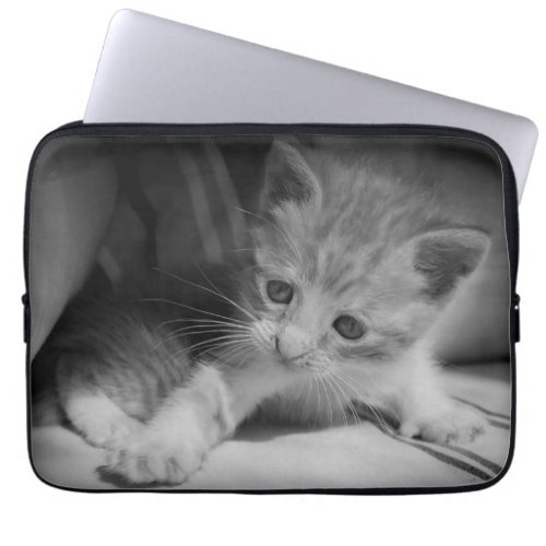 Black and White Kitten Photograph Laptop Sleeve