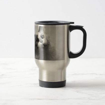 Black And White Kitten Portrait Travel Mug