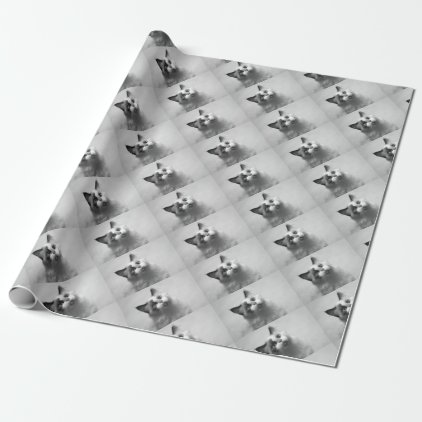 Black And White Kitten Portrait Wrapping Paper