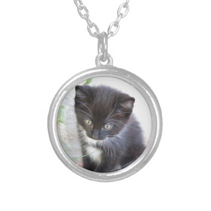 Black and White Kitten Silver Plated Necklace