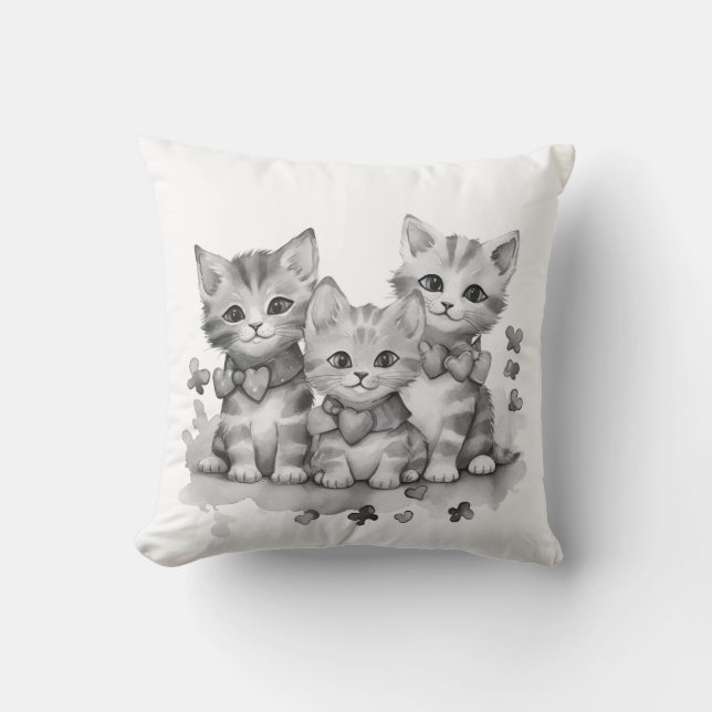 Black and white kittens throw pillow (Front)