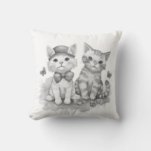Black and white kittens throw pillow