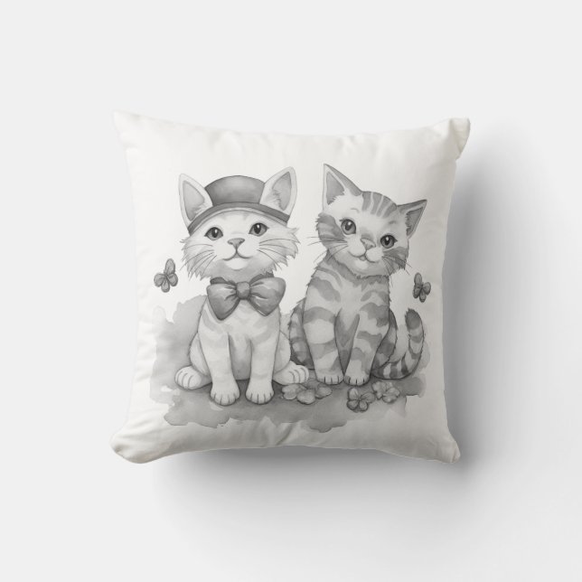 Black and white kittens throw pillow (Front)