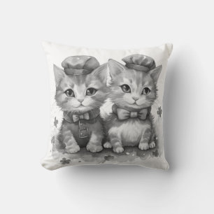 Black and white kittens with bow tie and cute hats throw pillow