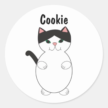 Black and White Kitty Cat Animal Personalize Classic Round Sticker