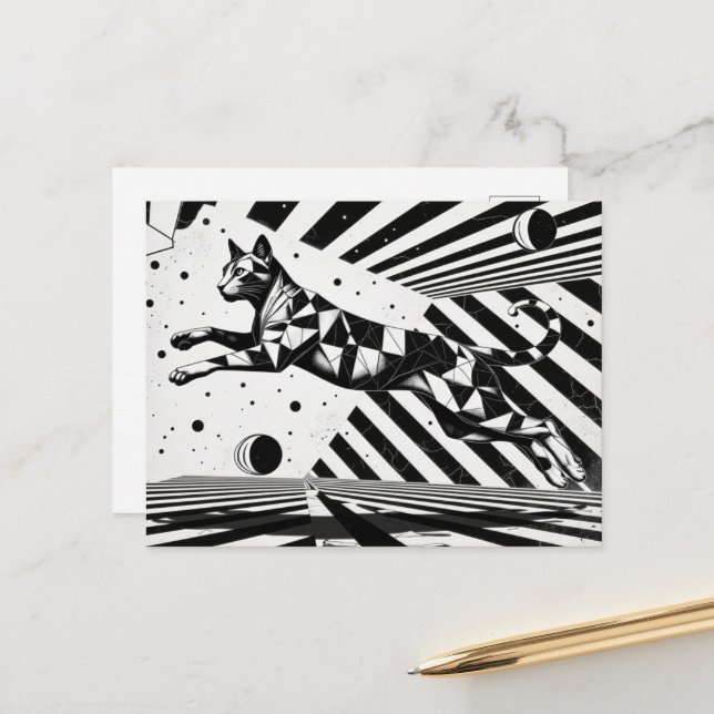 black and white kitty cat optical illusion  postcard (Front/Back In Situ)