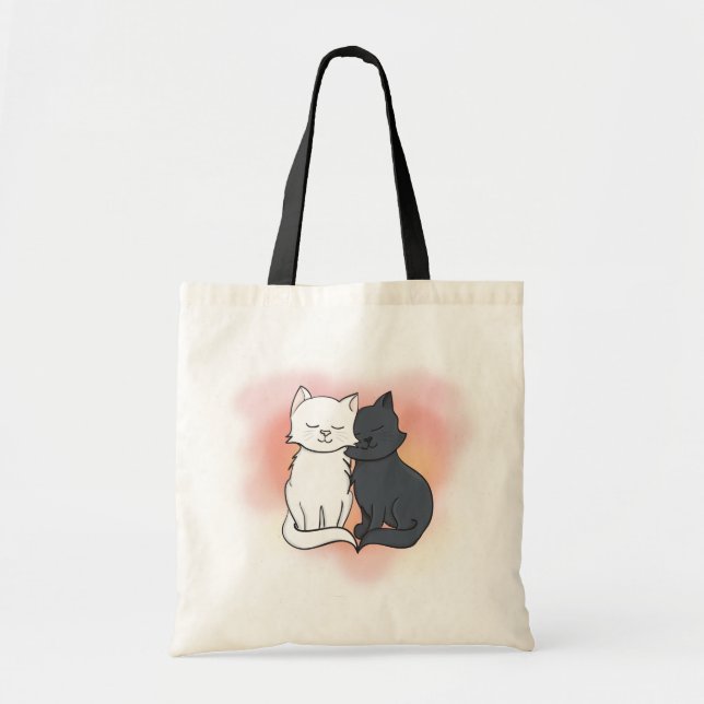 Black and White Kitty Love Tote Bag (Front)