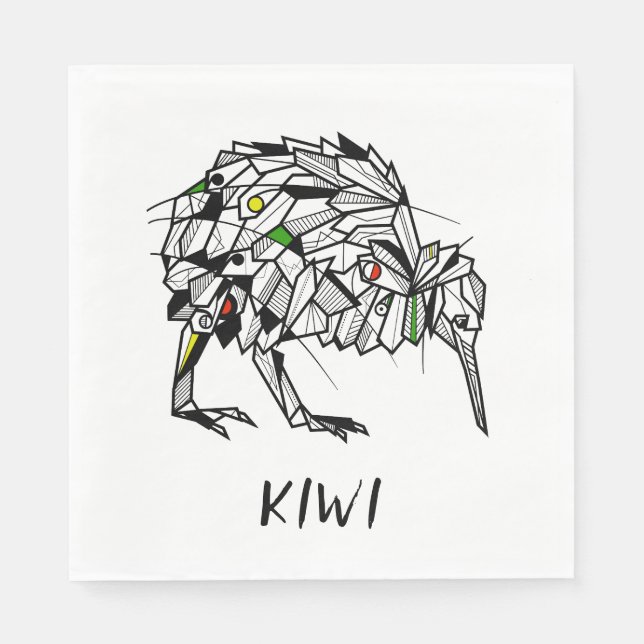 Black and white kiwi bird napkins (Front)