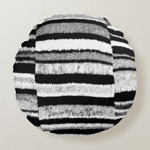 black and white knitted stripes fun vintage round pillow