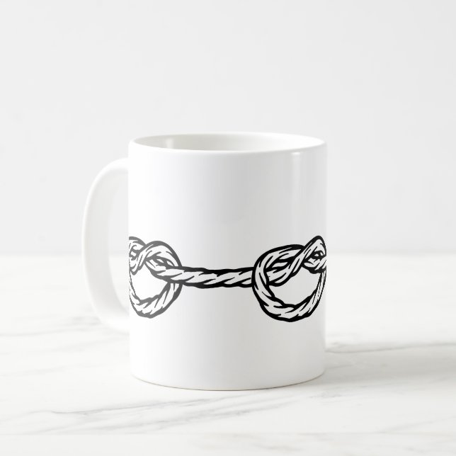 Black and white knotted rope pattern coffee mug (Front Left)