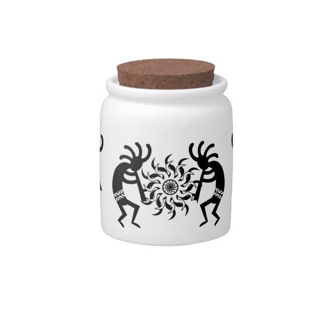 Black And White Kokopelli Southwest Candy Jar (Front)
