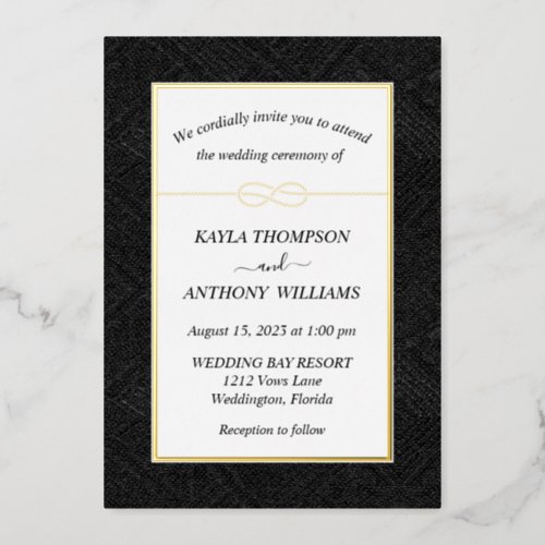 Black and White Kuba Cloth Embroidery All In One Foil Invitation
