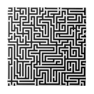 Black and white labyrinth maze ceramic tile