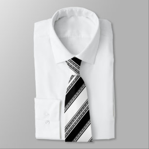 Black and white lace braid and horizontal stripes  neck tie