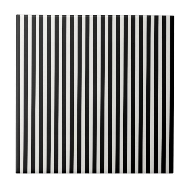 Black and White Lace Cap Cabana Stripe Pattern Ceramic Tile (Front)