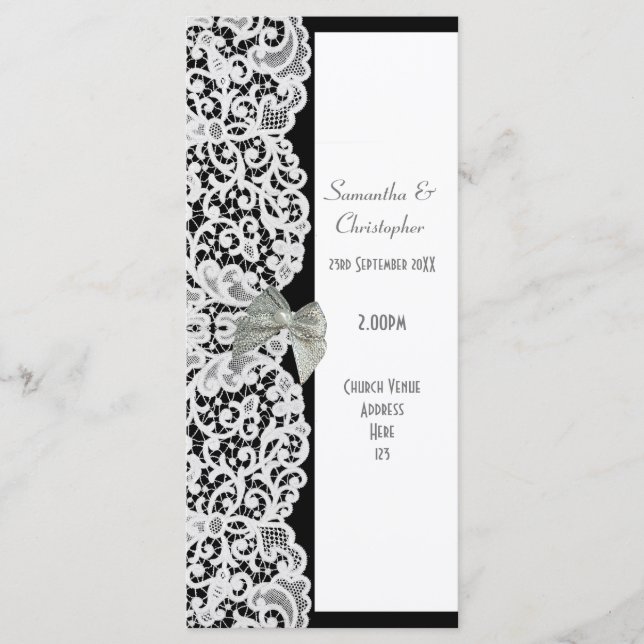 Black and white lace church wedding program (Front)