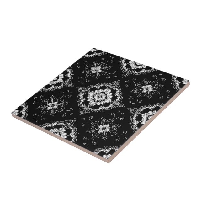 Black and white lace decorative pattern ceramic tile (Side)
