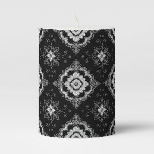Black and white lace decorative pattern pillar candle