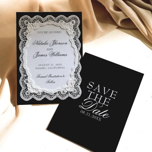 Black And White Lace Doily Old Money Wedding Save The Date