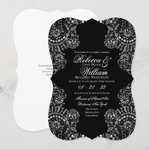 Black and White Lace Elegant Gothic Wedding Invitation