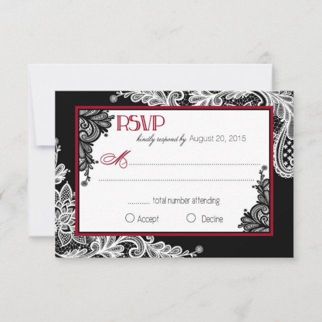 Black and White Lace Elegant RSVP Card (Front)