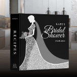 Black and White Lace Gown Bridal Shower Recipe 3 Ring Binder<br><div class="desc">A creative, expressive bridal shower recipe binder featuring a bride wearing an elegant lace wedding gown on a black background with beautiful script white text and your special bridal shower details. You can customize the background color to coordinate with your wedding theme. Fill with all your recipe ideas to create...</div>