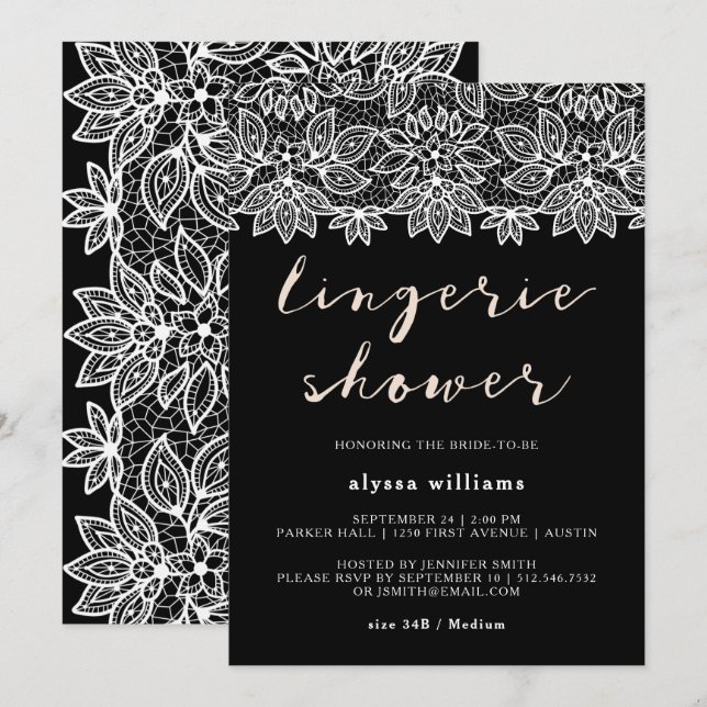 Black and White Lace Lingerie Shower Invitation (Front/Back)