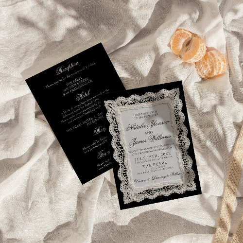 Black And White Lace Old Money All In One Wedding Invitation