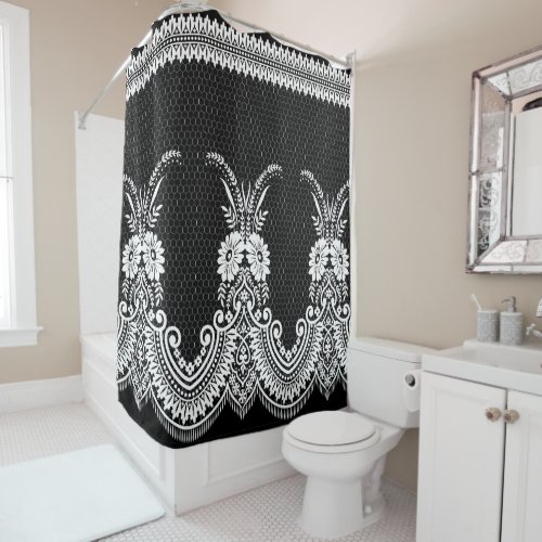 Black And White Lace Ornaments 1_GC Shower Curtain