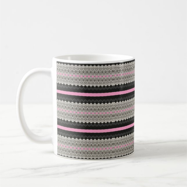 Black and White Lace Panels with Pink Coffee Mug (Left)