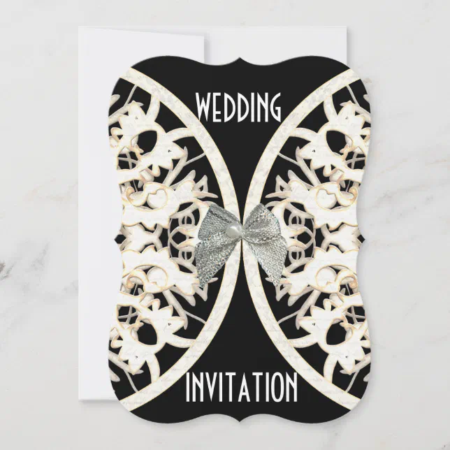 Black and white lace paper cut damask wedding invitation Zazzle