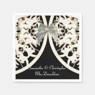 Black and white lace paper cut damask wedding napkins