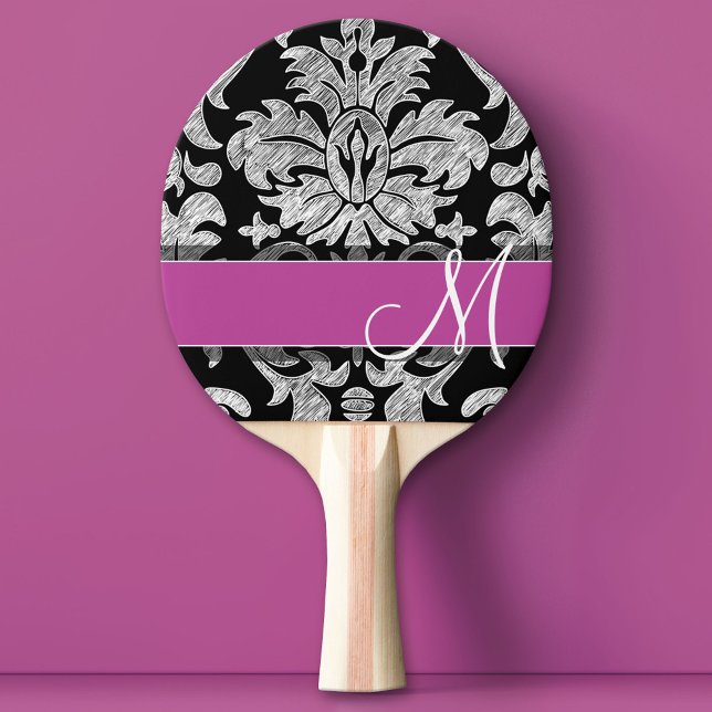 Black and White Lace Pattern Custom Monogram Ping-Pong Paddle (Custom Ping Pong Paddle)