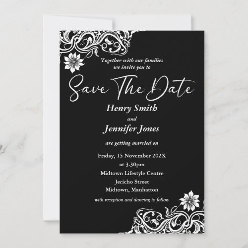 Black and White Lace Save The Date Invitation