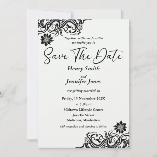 Black and White Lace Save The Date Invitation