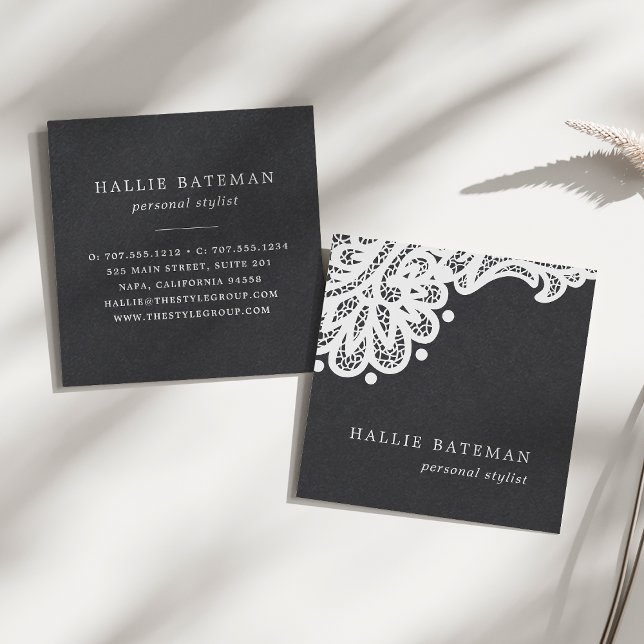 Black and White Lace Square Business Card (Creator Uploaded)
