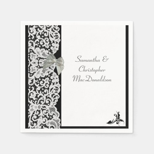 Black  and white lace traditional wedding napkins