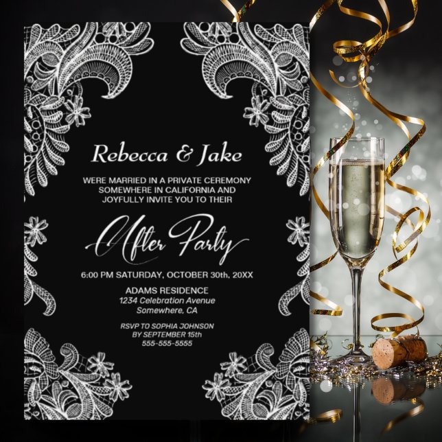 Black and White Lace Wedding After Party Invitation (Creator Uploaded)