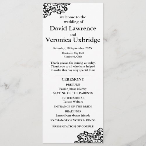 Black and White Lace Wedding Program