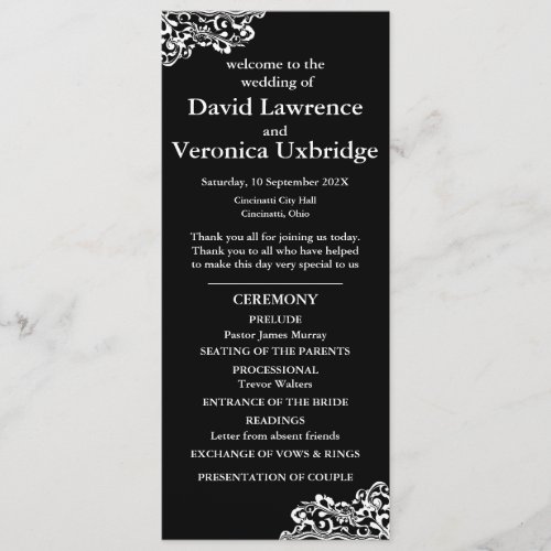 Black and White Lace Wedding Program