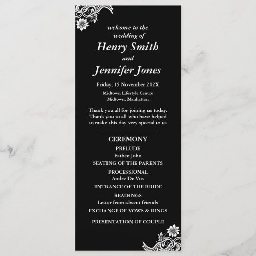 Black and White Lace Wedding Program