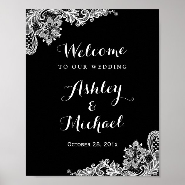 Black And White Lace Wedding Reception Sign