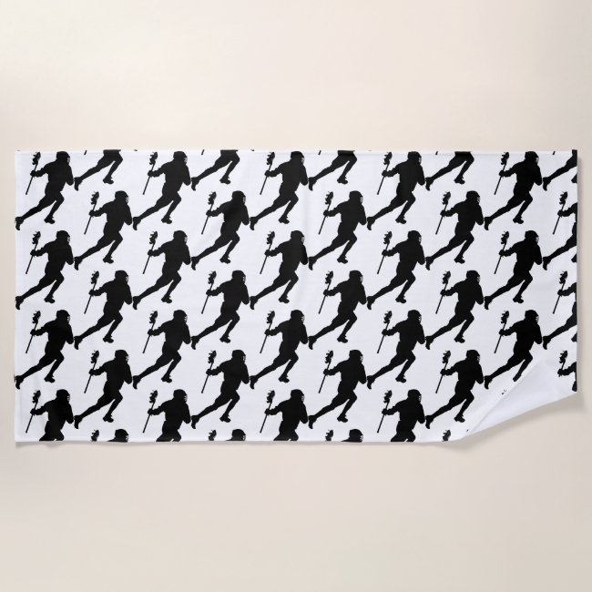Black and White Lacrosse Pattern Beach Towel