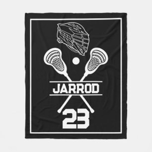 Black and White Lacrosse Player Number Sports Fleece Blanket