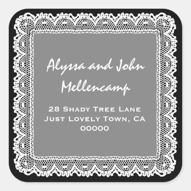 Black and White Lacy Address Labels (Front)