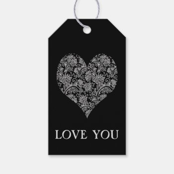 Black And White Lacy Damask Heart Gift Tags by DP_Holidays at Zazzle