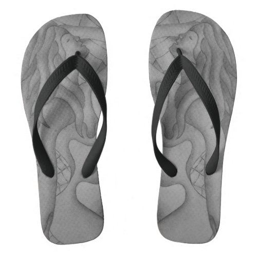 black and white lady posing abstract modern art flip flops