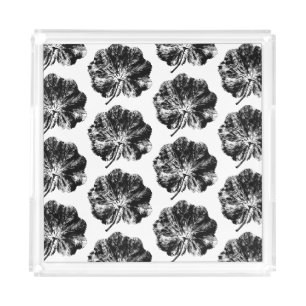 Black and White Lady's Mantle Leaf Print Pattern Acrylic Tray