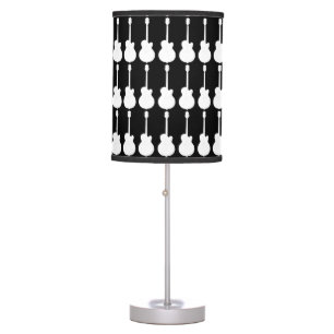 black and white lamp with rock guitars