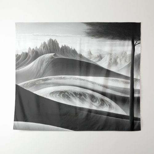 Black and White Landscape Old Tree Abstract Art  Tapestry